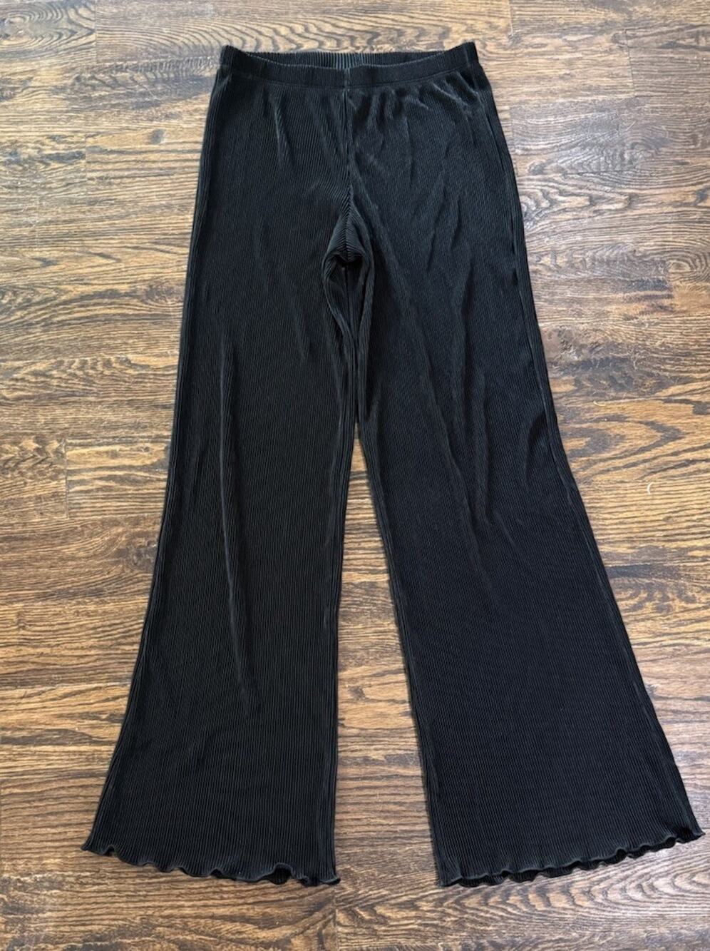 Vintage Y2K No Boundaries Black Ribbed Lettuce Hem Flared Pants - Womens Small